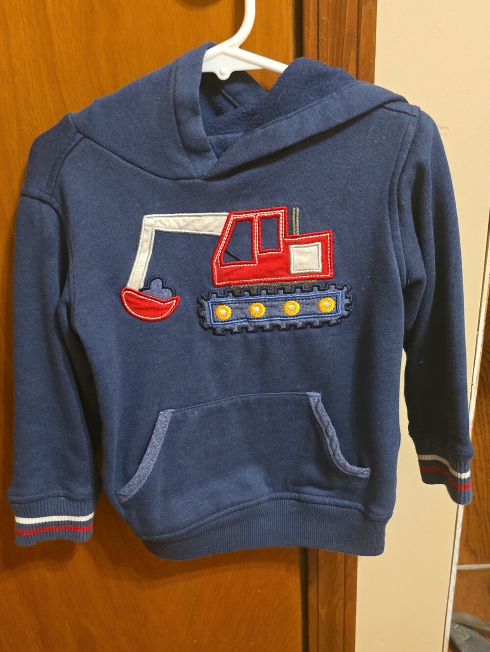 Kids Navy Hoodie with Red Excavator Applique